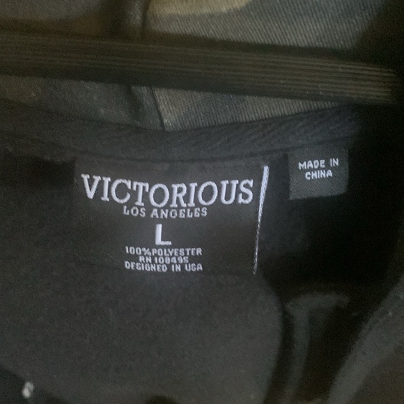 Victorious hoodie jacket with camouflage sleeves and waist.  Size Large. - Picture 3 of 5